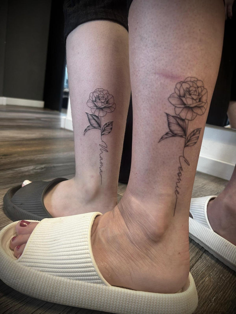 Fineline: Rose mit Schriftzug