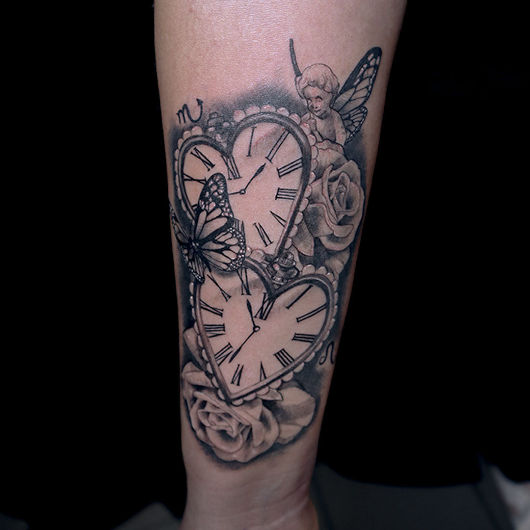 Floral: Engel mit Uhren