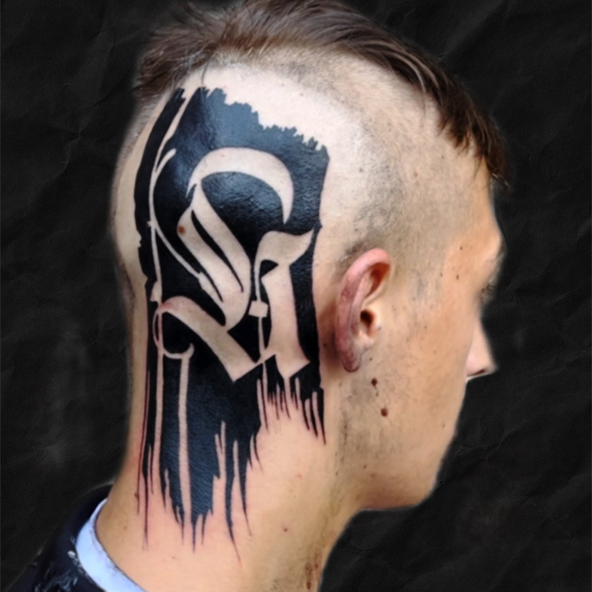 blackwork head tattoo