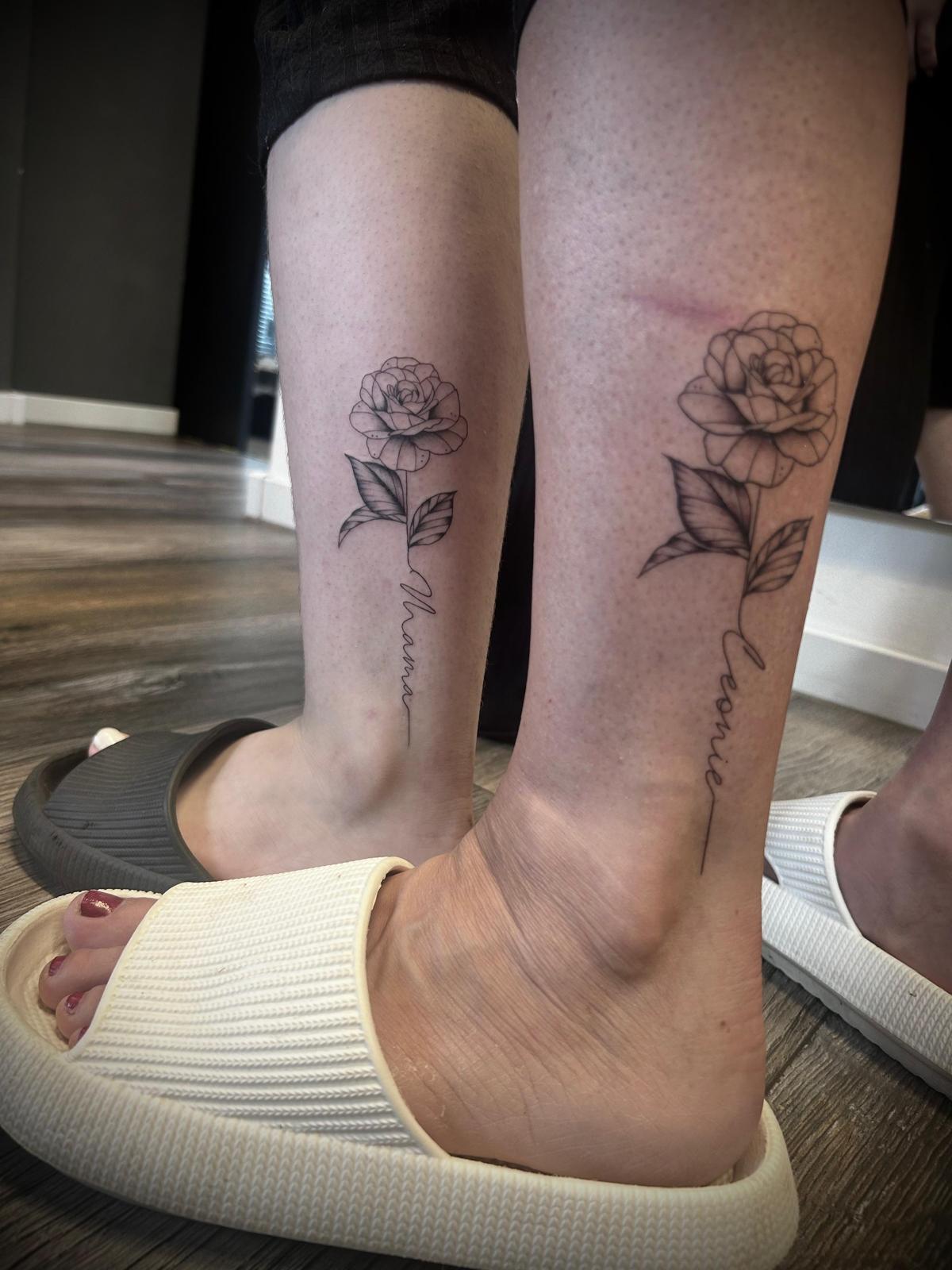 Fineline: Rose mit Schriftzug