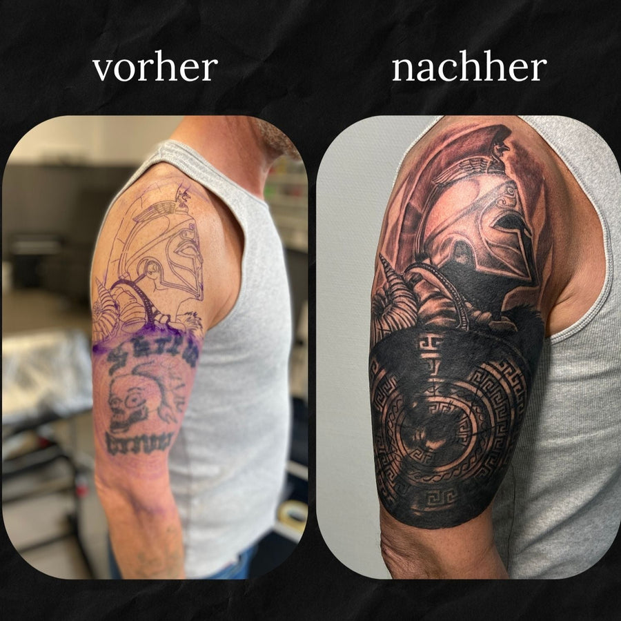 cover up tattoo krieger realistic, gestochen im atelier hannibal tattoo studio in erftstadt