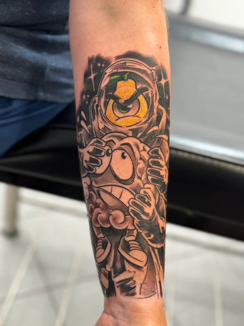 Comic Stil Tattoo von hannibal im Tattoo Studio Atelier Hannibal in Hürth